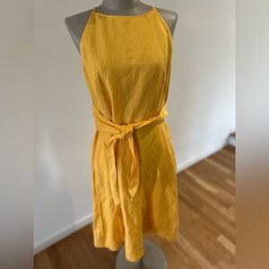 LOFT Womens Yellow Sleeveless Back Zipper Waist Tie Knee Length Dress Petite 8